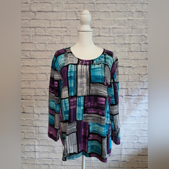 Alfred Dunner Tops - Alfred Dunner Multicolor Patchwork Blouse